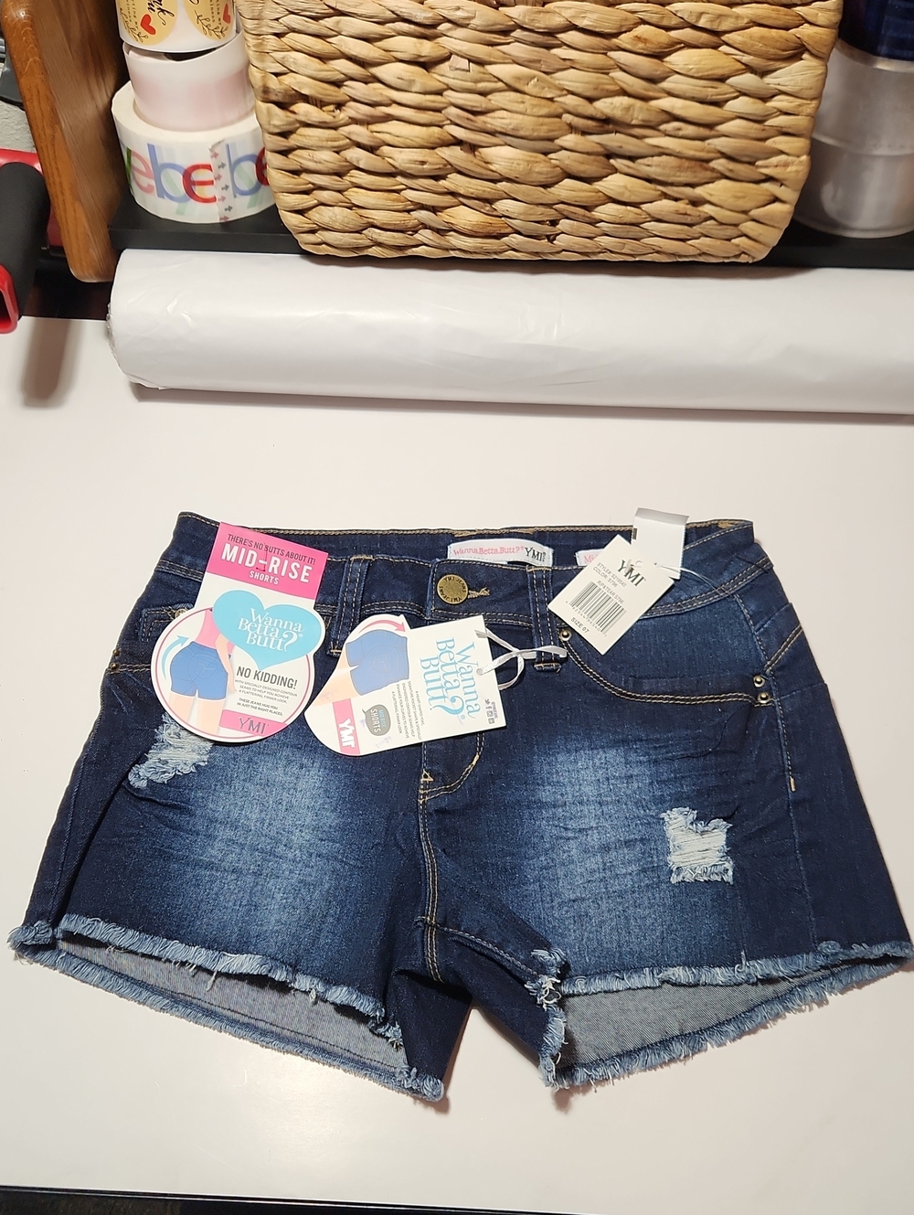 YMI High-Rise Distressed Denim Shorts - Dark Blue